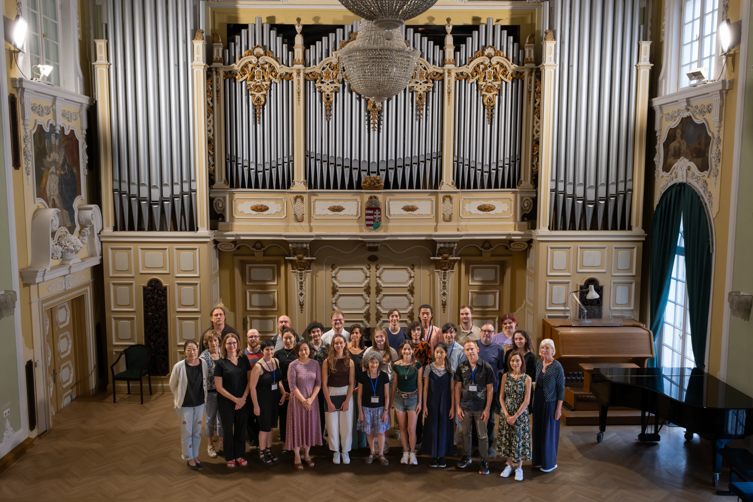 The full company of the 2026 Chroma International Music Festival gathered in the organ hall, Miskolc